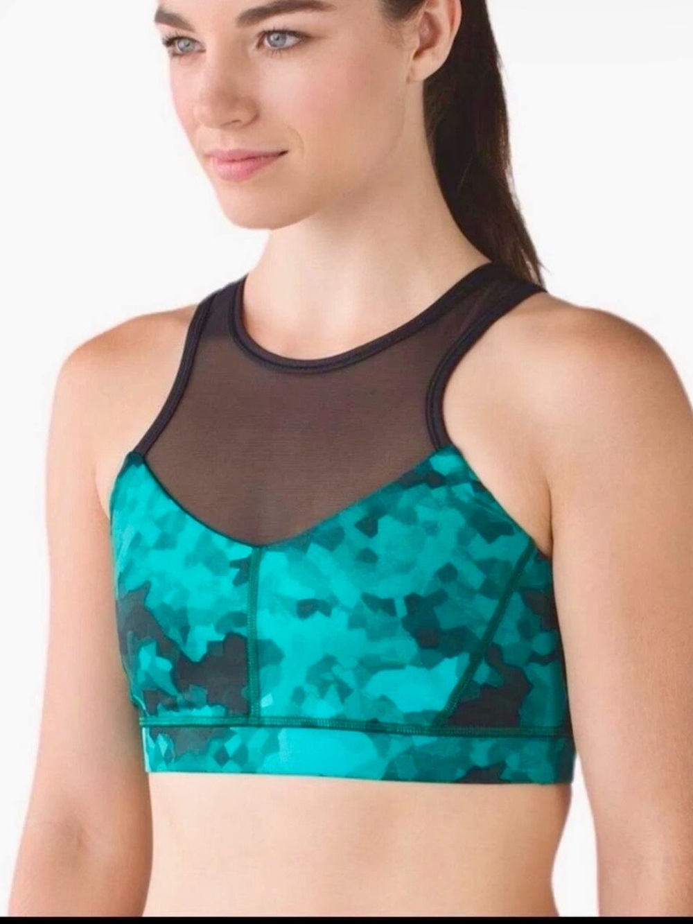 lululemon athletica Teal Camo Sports Bra with Black Mesh
